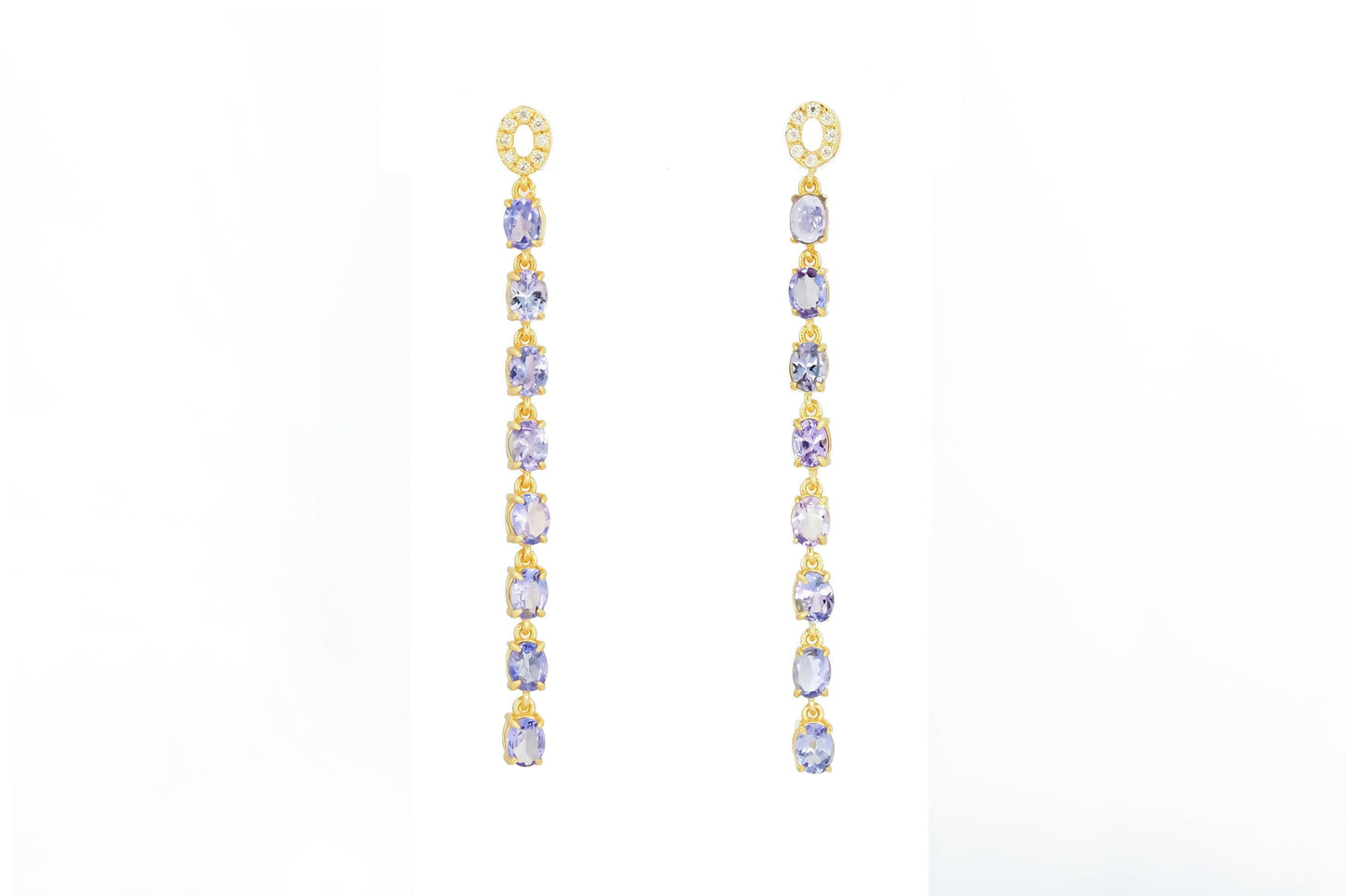 Tanzanite dangle earrings studs in 14k gold