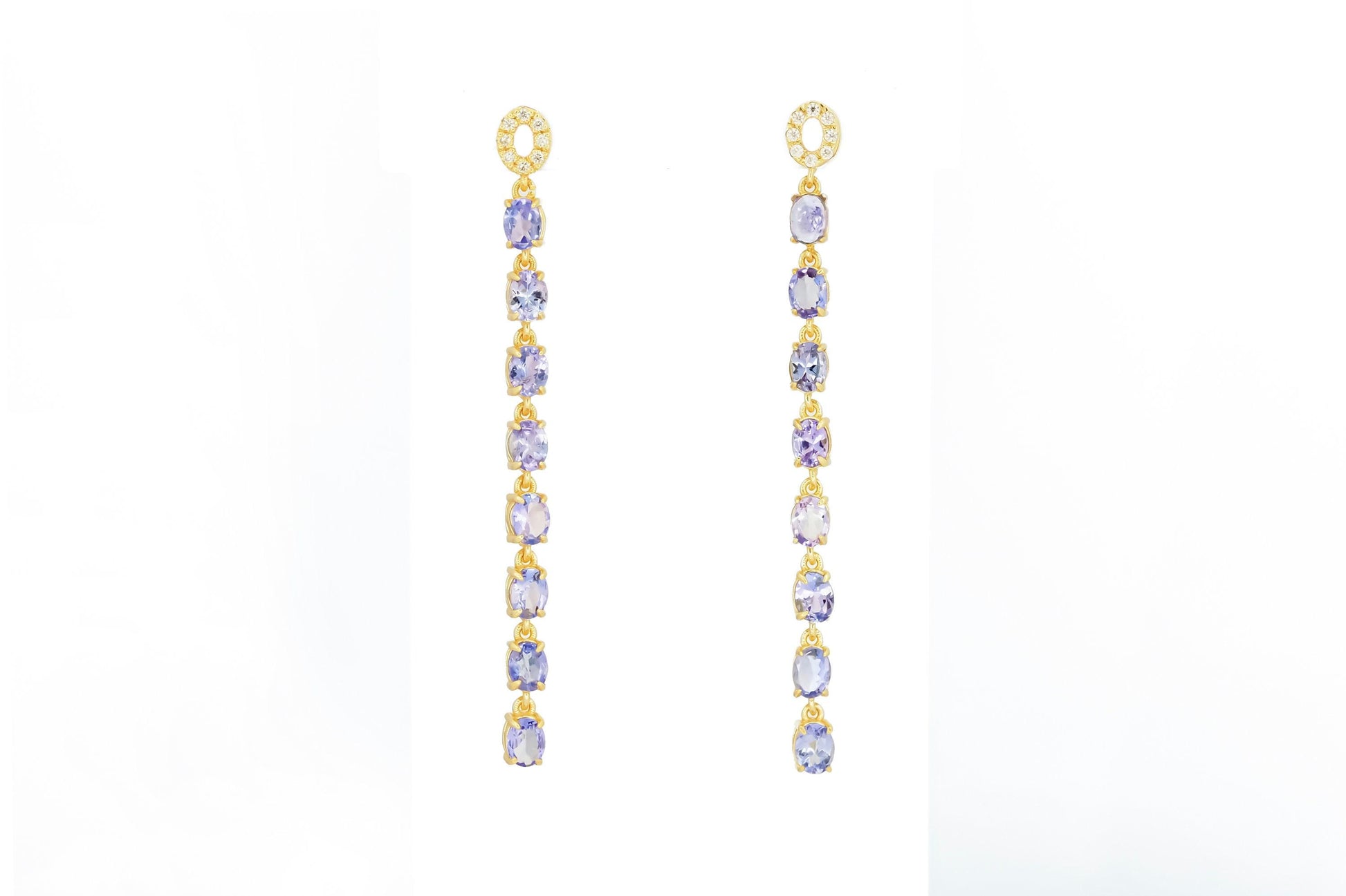 Tanzanite dangle earrings studs in 14k gold