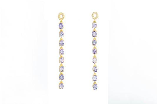 Tanzanite dangle earrings studs in 14k gold