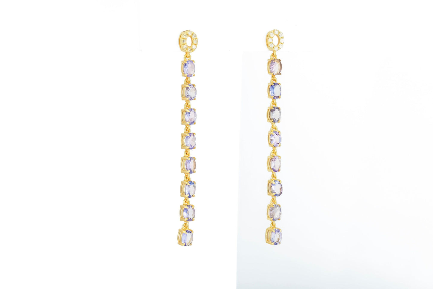 Tanzanite dangle earrings studs in 14k gold