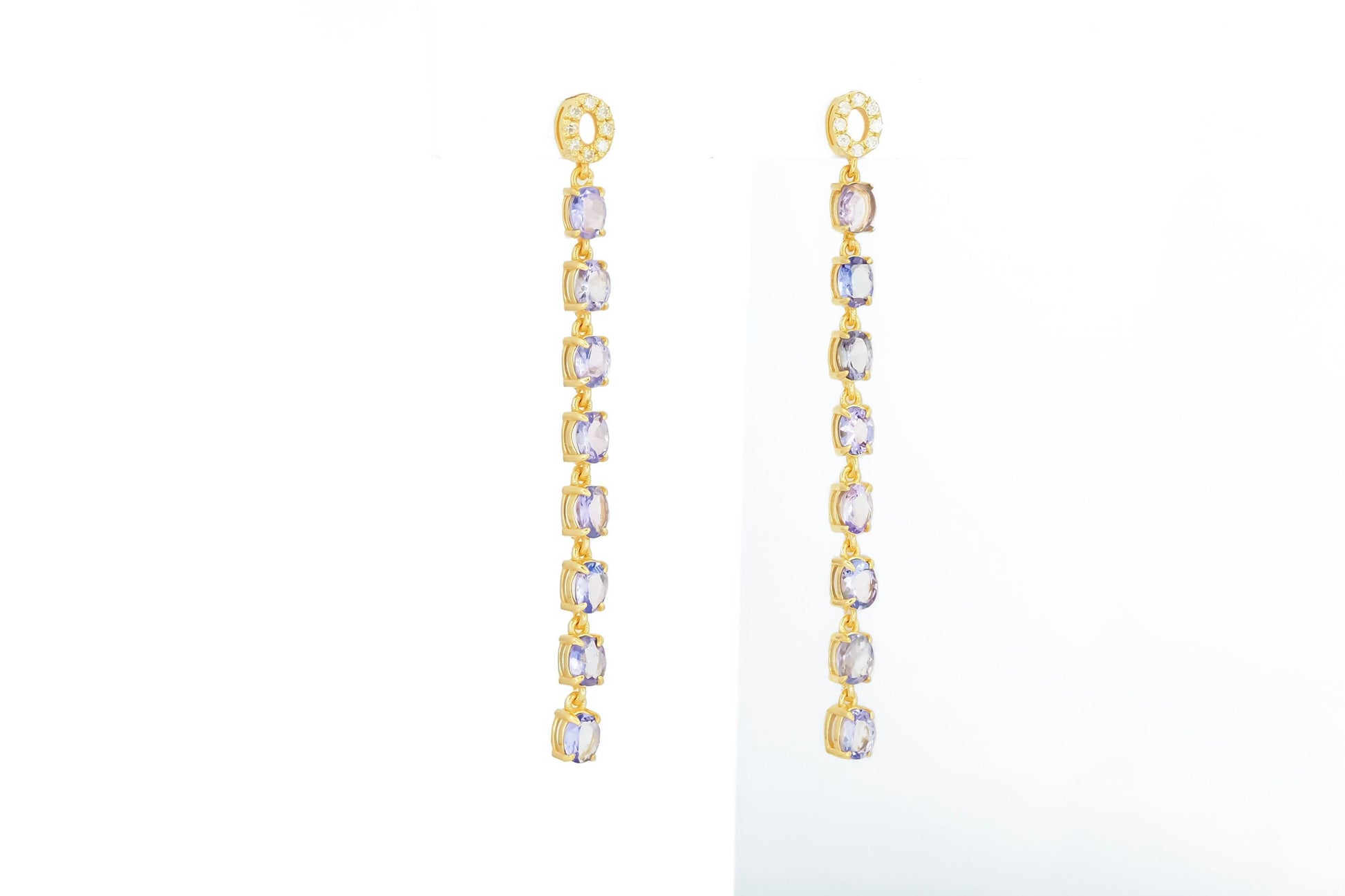Tanzanite dangle earrings studs in 14k gold