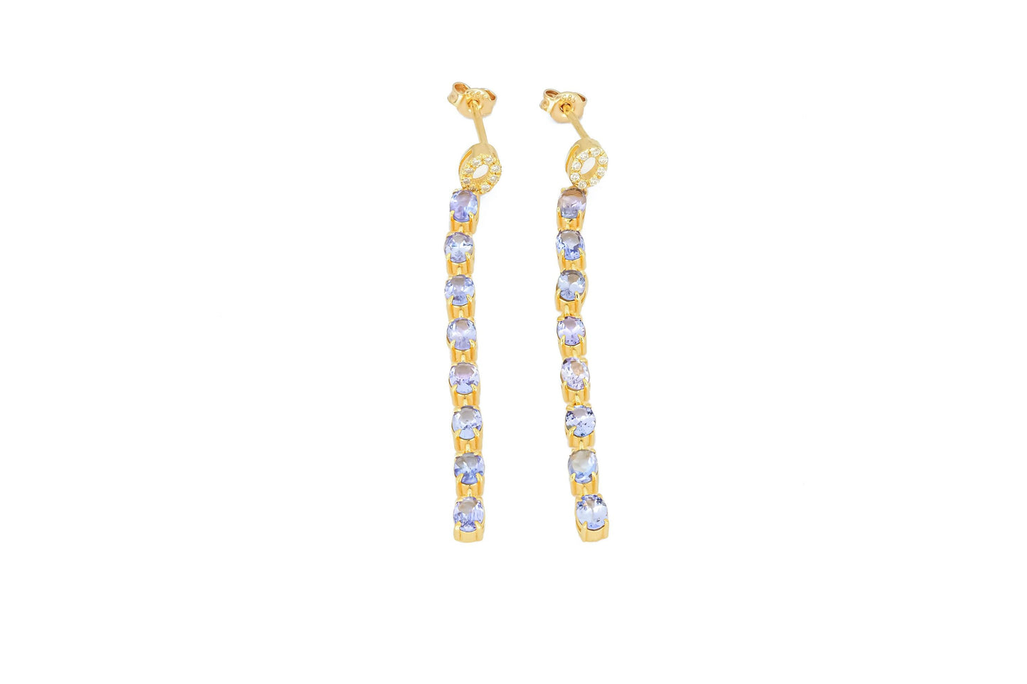 Tanzanite dangle earrings studs in 14k gold