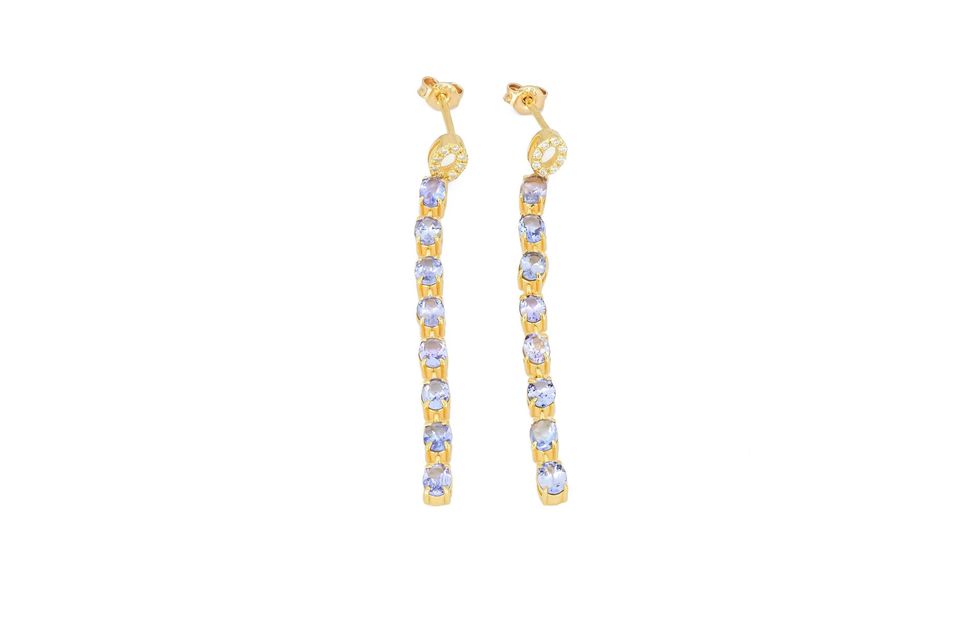 Tanzanite dangle earrings studs in 14k gold