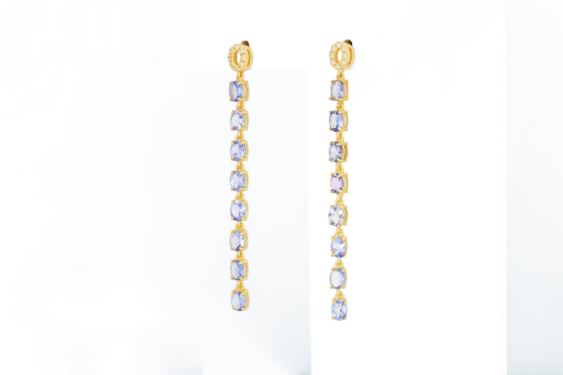 Tanzanite dangle earrings studs in 14k gold