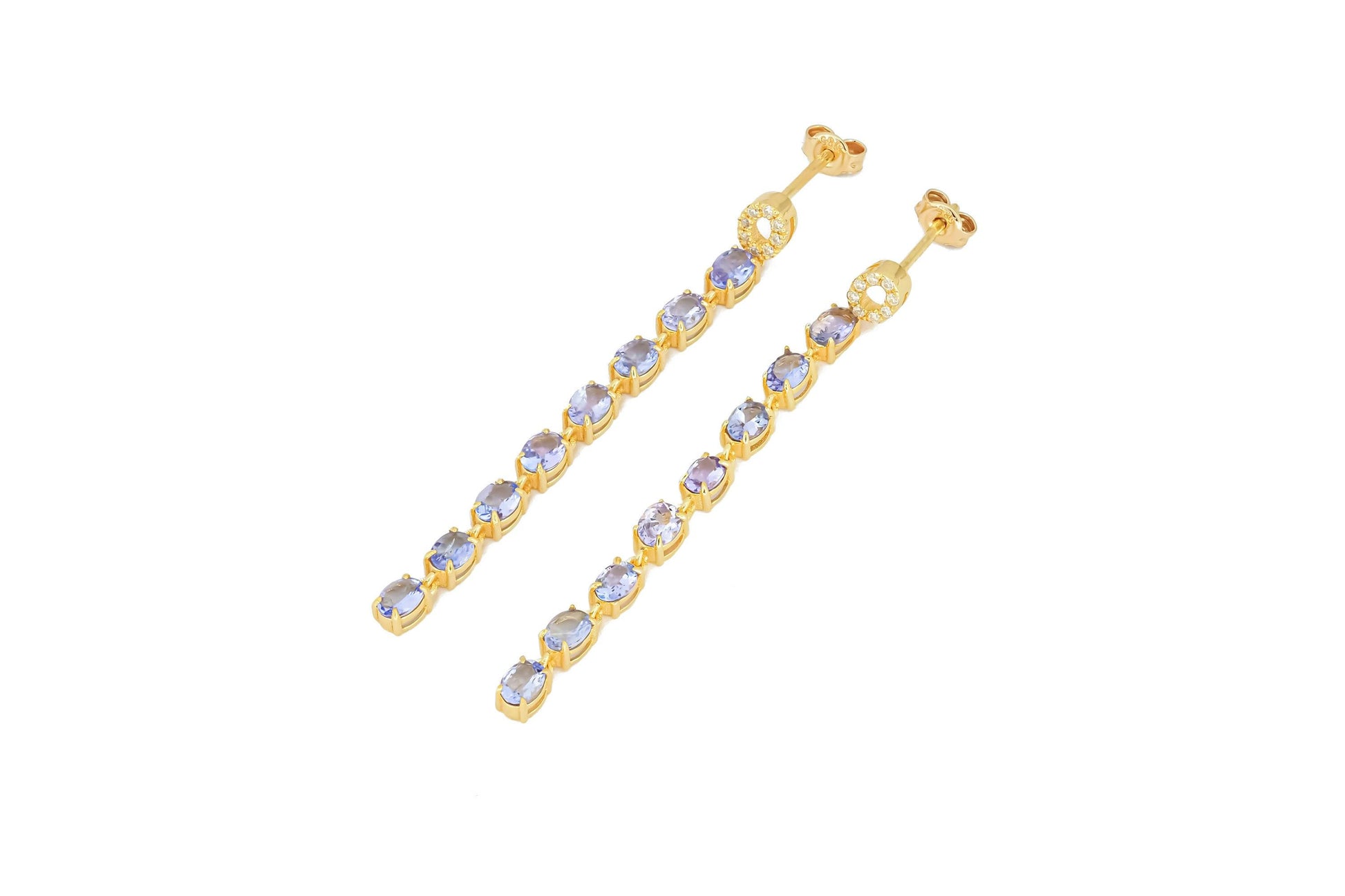 Tanzanite dangle earrings studs in 14k gold