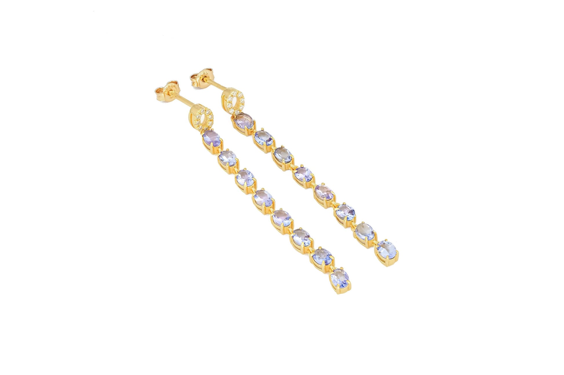 Tanzanite dangle earrings studs in 14k gold