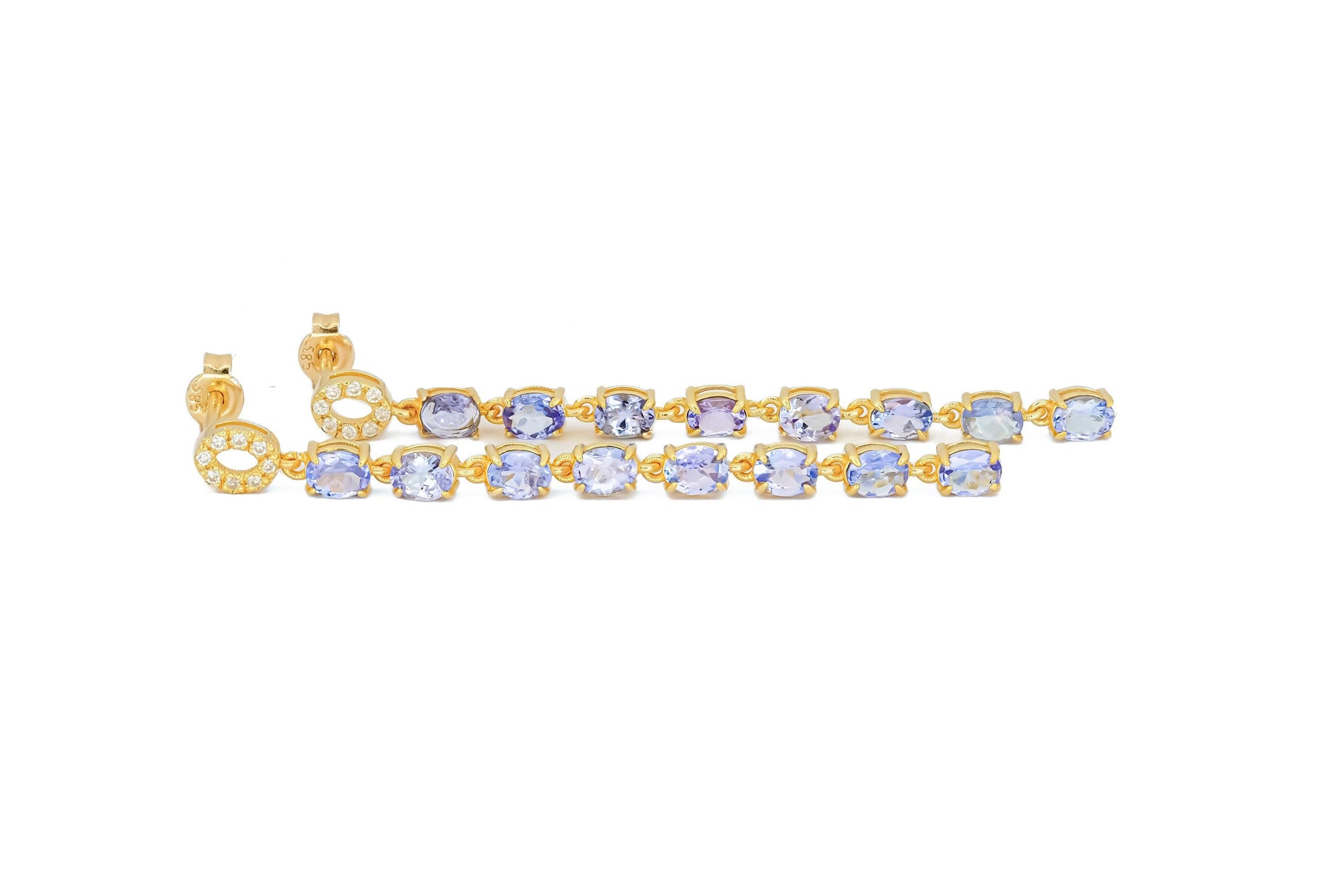 Tanzanite dangle earrings studs in 14k gold