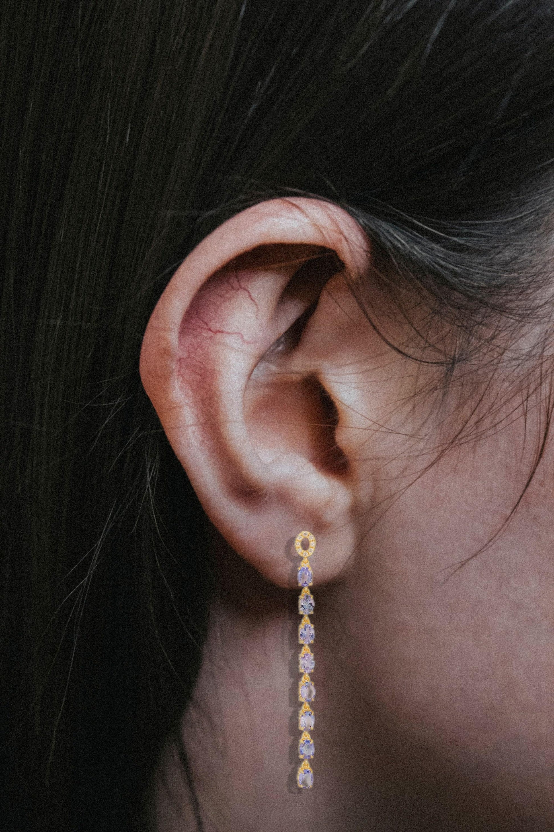 Tanzanite dangle earrings studs in 14k gold