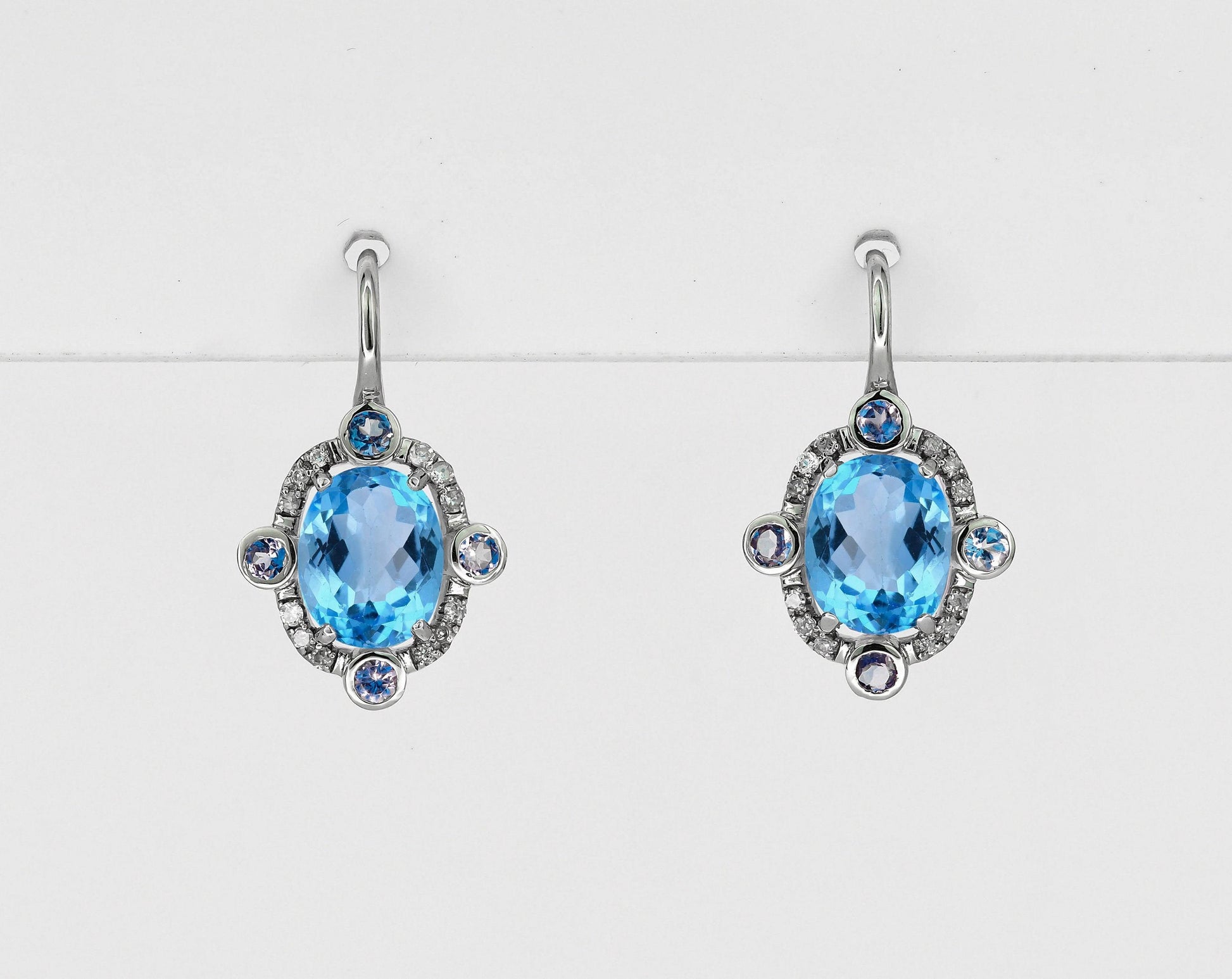 Blue Topaz 14k gold drop earrings