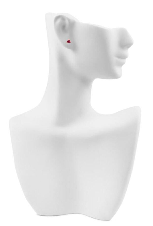Trillion cut ruby stud earrings in 14k solid gold