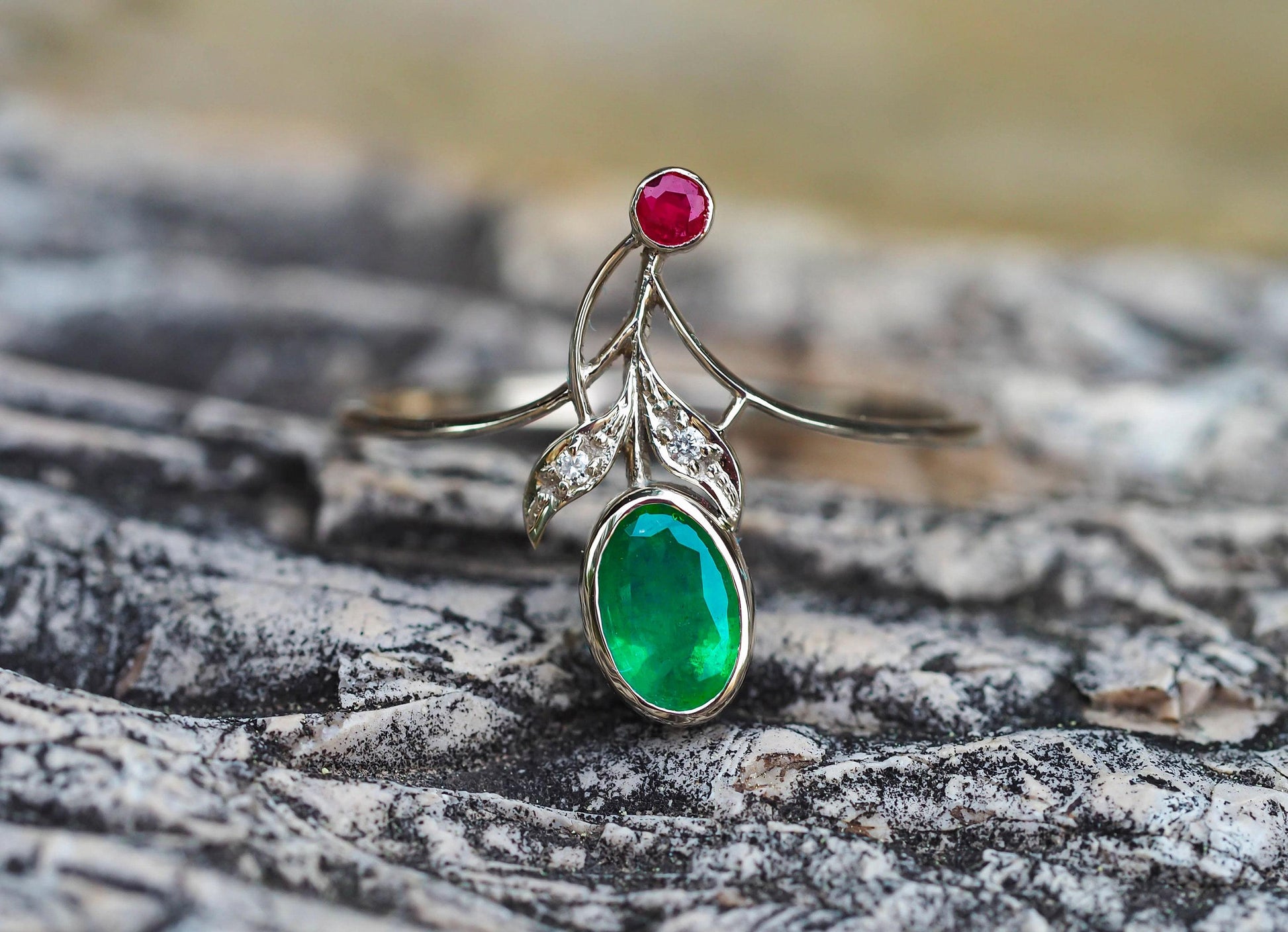 Vintage style inspired emerald ring