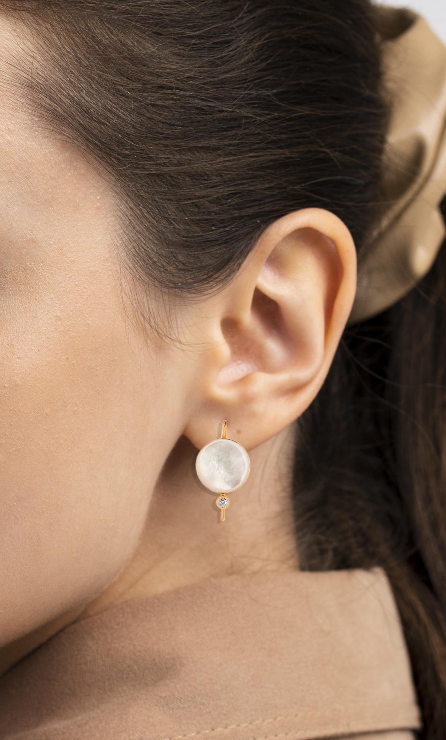 White Mother Of Pearl Shell Earrings with moissanite.