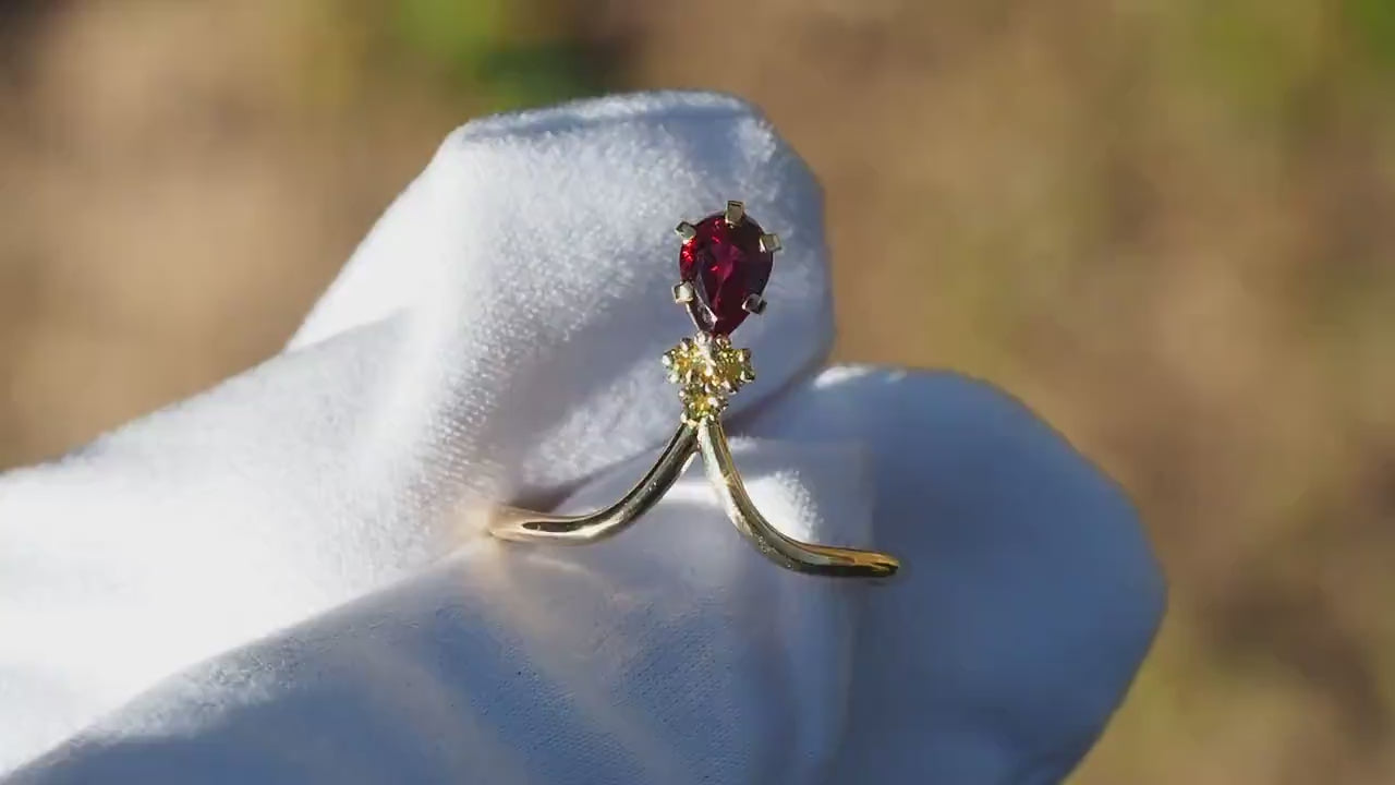 Tourmaline rubelite vintage inspired 14k gold ring