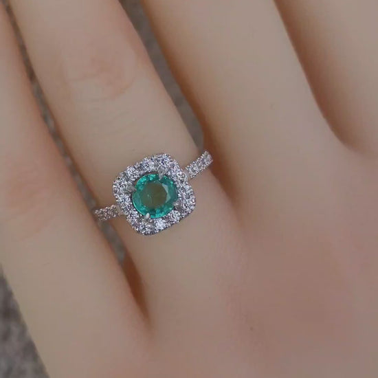 Diamond Halo emerald 14k gold ring