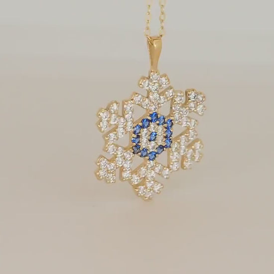 Snowflake charm necklace in 14k solid gold