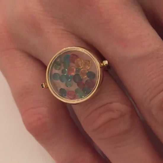 Multicolor gemstone shaker 14k gold ring