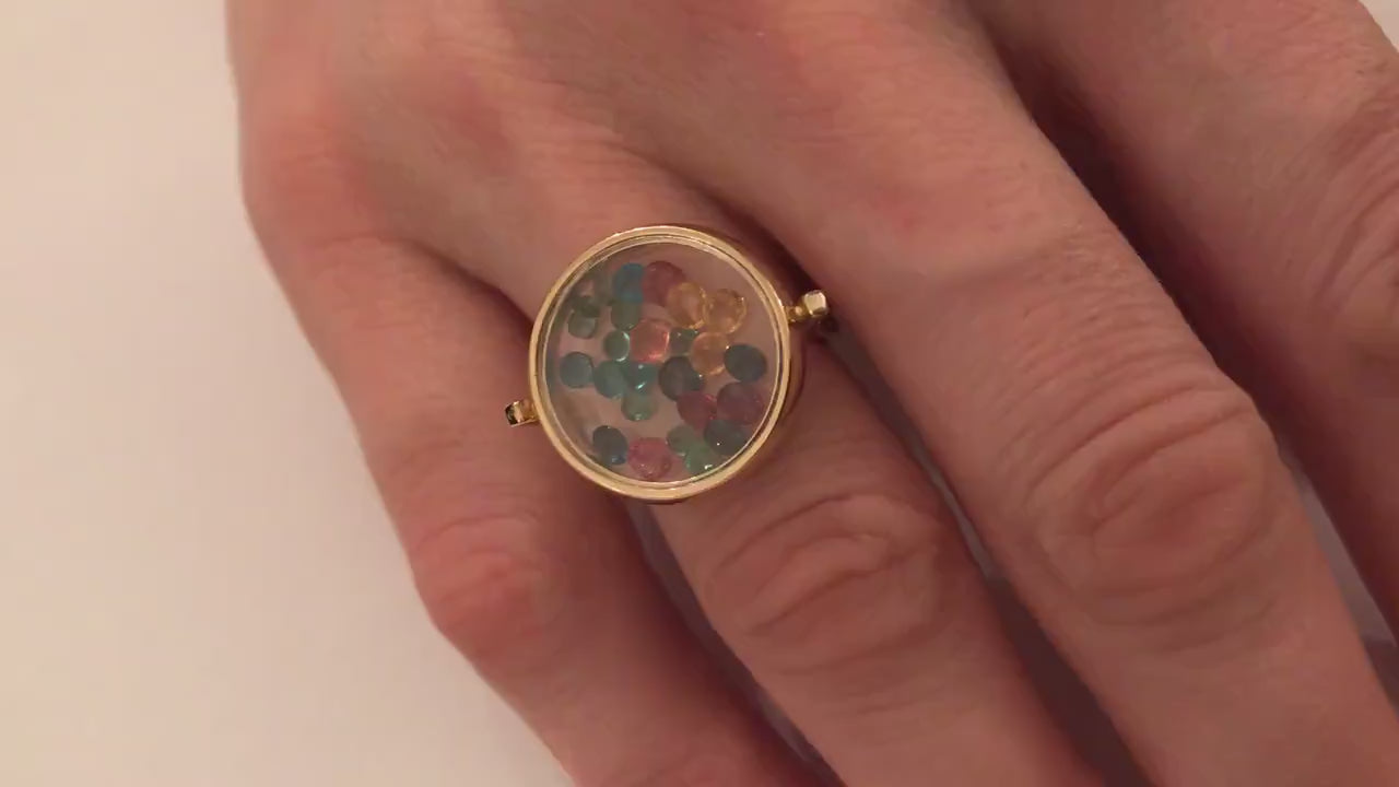 Multicolor gemstone shaker 14k gold ring