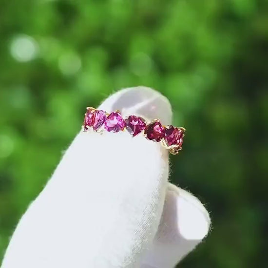 Heart garnet Eternity Ring in 14k gold