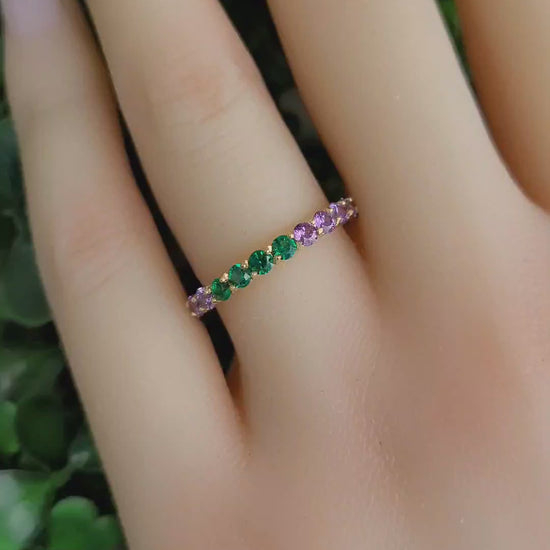 Multicolor gemstones eternity 14k gold ring band