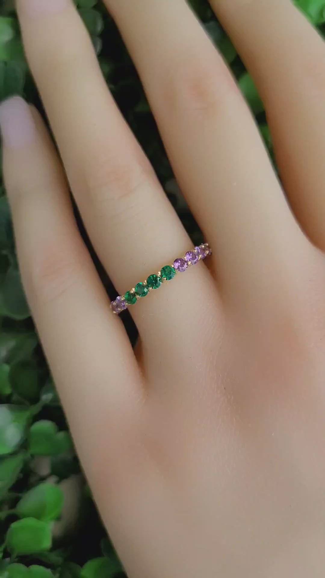 Multicolor gemstones eternity 14k gold ring band