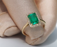 Load image into Gallery viewer, 14k gold emerald Ring. Certified emerald ring. Octagon emerald ring. Afghanistan emerald ring. May Birthstone Ring. Emerald Statement ring
