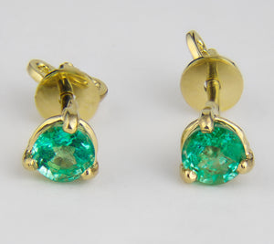 Natural emerald studs. 14k solid gold earrings with 1.00 ct emeralds. May birthstone Jewelry. Green gemstone studs. Round emerald earrings.