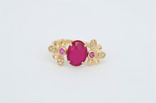 Load image into Gallery viewer, 14k gold oval Ruby ring. Statement rings. Rings for women. Flower ring. Alternative gemstone engagement ring. July birthstone ring.