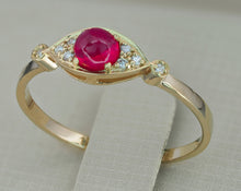 Load image into Gallery viewer, 14k gold ring with ruby. Cabochon ruby ring. Natural ruby ring. Red gemstone ring. Amulette ring. Ruby promise ring. Evil eye ring