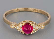 Load image into Gallery viewer, 14k gold ring with ruby. Cabochon ruby ring. Natural ruby ring. Red gemstone ring. Amulette ring. Ruby promise ring. Evil eye ring