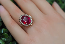 Load image into Gallery viewer, 14k solid gold ring. Cocktail ring. Natural Ruby ring. Diamond ring. Dainty ring. Love ring. Valentine&#39;s Day Jewelry.