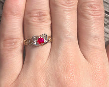 Load image into Gallery viewer, 14k gold ring with ruby. Heart ruby ring. Hands ring. Promise rings. Heart ring. Cocktail ring. Unique rings. Alternative engagement ring