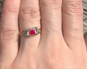 14k gold ring with ruby. Heart ruby ring. Hands ring. Promise rings. Heart ring. Cocktail ring. Unique rings. Alternative engagement ring