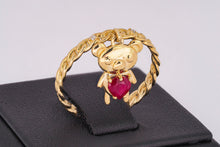 Load image into Gallery viewer, 14k gold ring with ruby. Teddy Bear ring. Heart ruby ring. Twist ring. Love ring. Heart ring. Animal ring. Red gemstone ring. Valentine gift