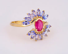 Load image into Gallery viewer, Statement rings. Promise rings. Ruby ring. Flower Ring. Floral ring