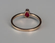 Load image into Gallery viewer, 14k gold ruby ring. Genuine ruby ring. Red gemstone ring. Pear ruby ring. Bubble ring. Dotted ring. Promise ring. Cute ring