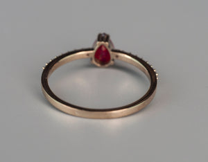 14k gold ruby ring. Genuine ruby ring. Red gemstone ring. Pear ruby ring. Bubble ring. Dotted ring. Promise ring. Cute ring