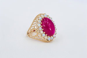 Chunky gold ring. Opal Ring. Dome ring. Antique ruby ring. Vintage rings