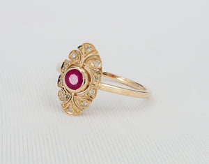 Ruby ring. Diamond ring. Vintage jewelry. Dainty ring. Promise ring