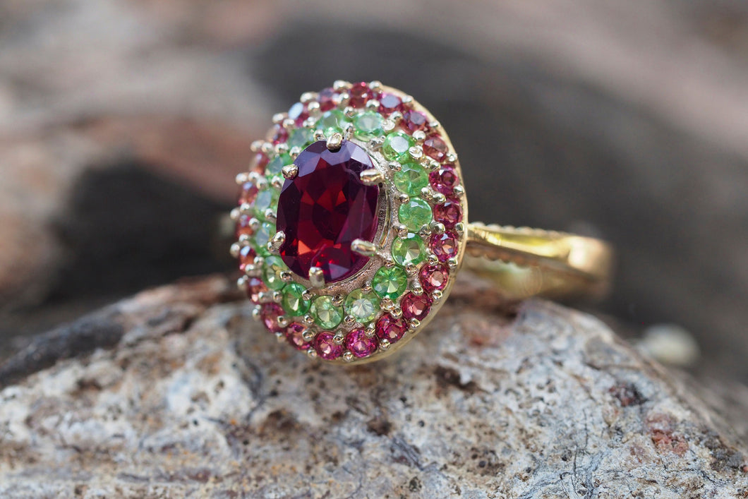 Spinel ring. Ruby ring. Chunky gold ring. Dome ring. Colorful ring