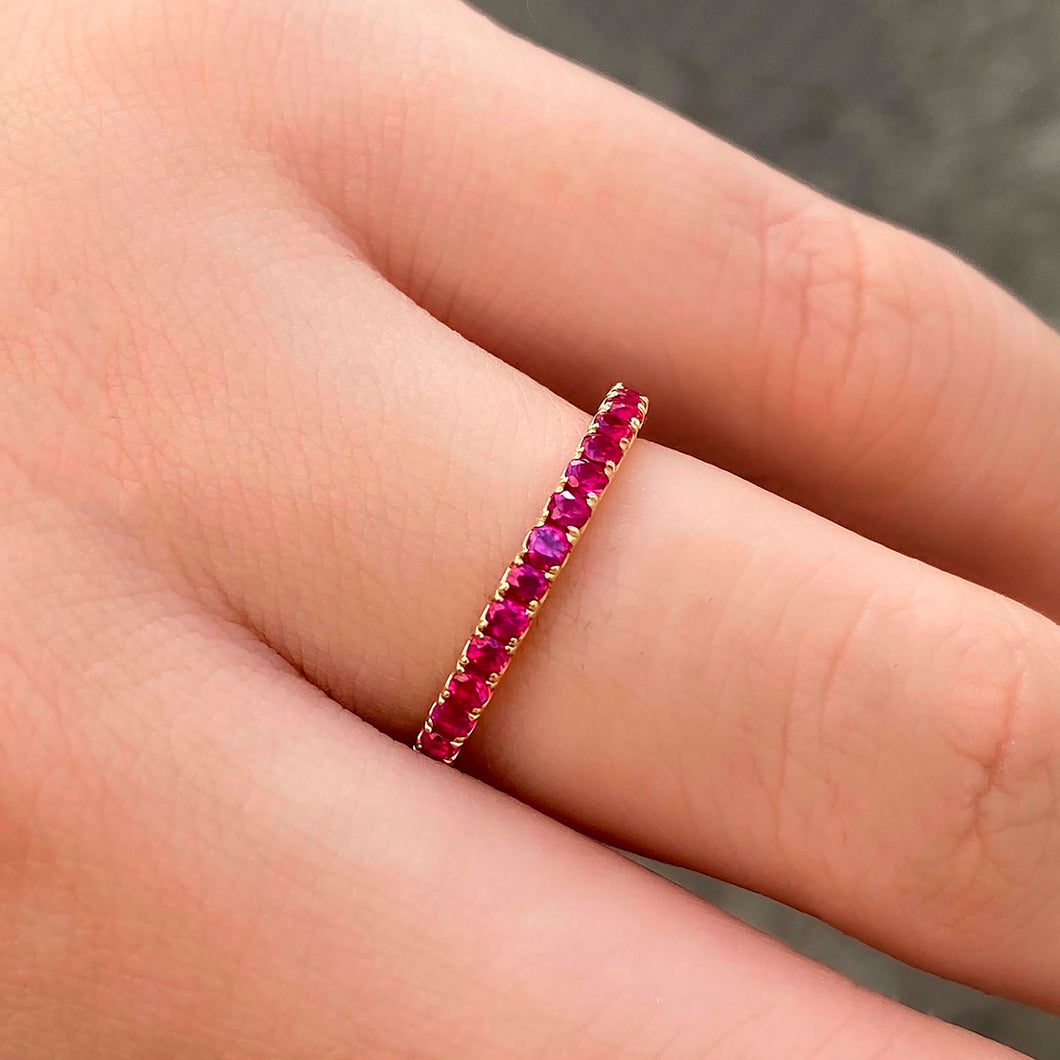 Natural Ruby Eternity Ring Band, 14K Gold Full Eternity Band, Ruby Wedding Band, July Birthstone ring, Stacking Ring, Ruby Stackable Ring