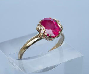 Solid 14k gold Ruby ring. Ruby cocktail ring. Classic ruby ring. Red gemstone ring. Oval ruby ring. Promise rings