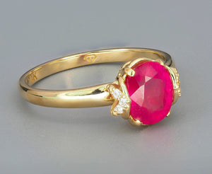 Solid 14k gold Ruby ring. Ruby cocktail ring. Classic ruby ring. Red gemstone ring. Oval ruby ring. Promise rings