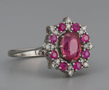 Load image into Gallery viewer, 14k gold ring with Ruby and diamonds. Natural ruby ring. Ruby cocktail ring. Gemstone ring. Dainty ring. Gold rings for women. Cute rings