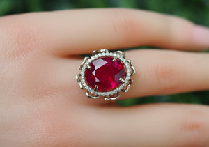14k solid gold ring. Cocktail ring. Natural Ruby ring. Diamond ring. Dainty ring. Love ring. Valentine's Day Jewelry.