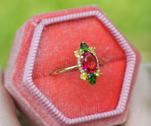 Load image into Gallery viewer, 14k gold ring with natural ruby ring. Cocktail ring. Ruby ring. Sapphire ring. Diamond ring. Colorful ring