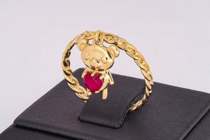 14k gold ring with ruby. Teddy Bear ring. Heart ruby ring. Twist ring. Love ring. Heart ring. Animal ring. Red gemstone ring.