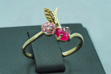 Load image into Gallery viewer, 14k gold ring with ruby. Natural ruby ring. Summer ring. Cocktail ring. Ruby ring. Cherry ring. Floral ring. Dainty ring