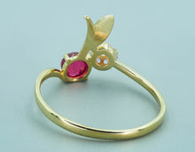 Load image into Gallery viewer, 14k gold ring with ruby. Natural ruby ring. Summer ring. Cocktail ring. Ruby ring. Cherry ring. Floral ring. Dainty ring