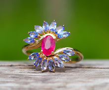 Load image into Gallery viewer, Statement rings. Promise rings. Ruby ring. Flower Ring. Floral ring