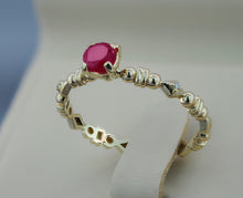 Load image into Gallery viewer, 14k gold round ruby ring. Alternative engagement ring. Red gemstone ring. Dot ring. Dotted ring. Bubble ring. Dainty ring. Delicate ring